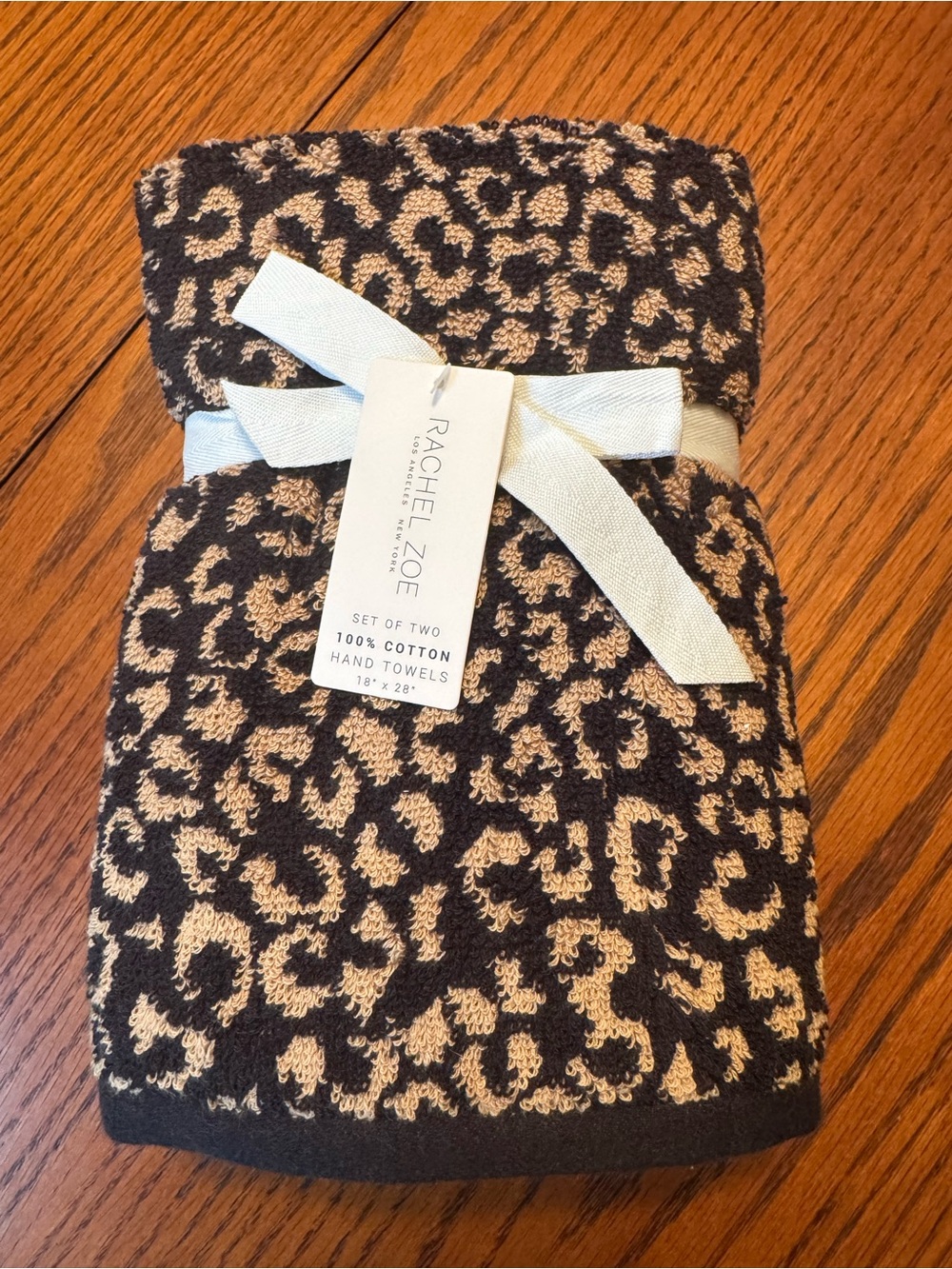 Rachel Zoe Black and Tan Cheetah Animal Cotton Hand Towels (Set of 2) - NWT